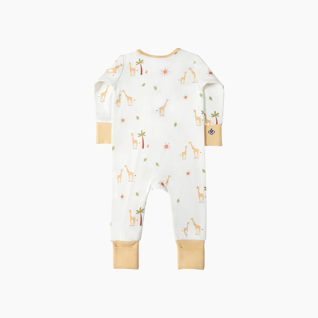 Snugbeenightwear cotton sleepsuit with curious giraffes