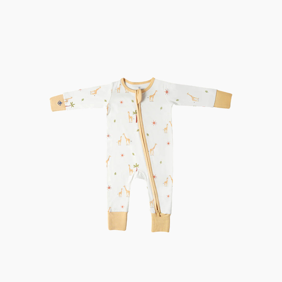 Snugbeenightwear cotton sleepsuit with curious giraffes
