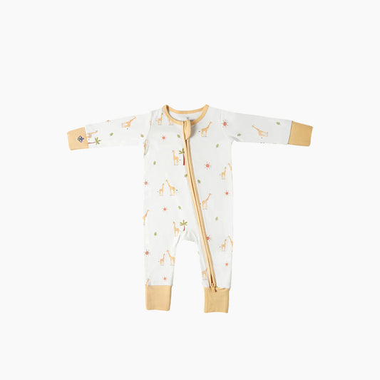 Snugbeenightwear cotton sleepsuit with curious giraffes