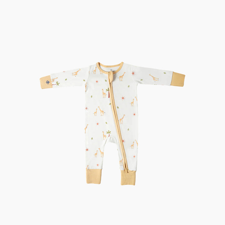 Snugbeenightwear cotton sleepsuit with curious giraffes