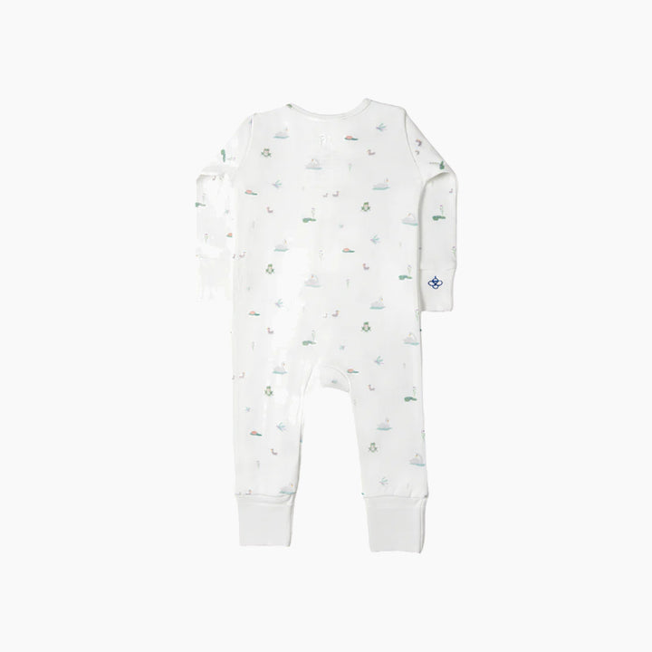 Cotton sleepsuit with graceful swans, size 3–6M