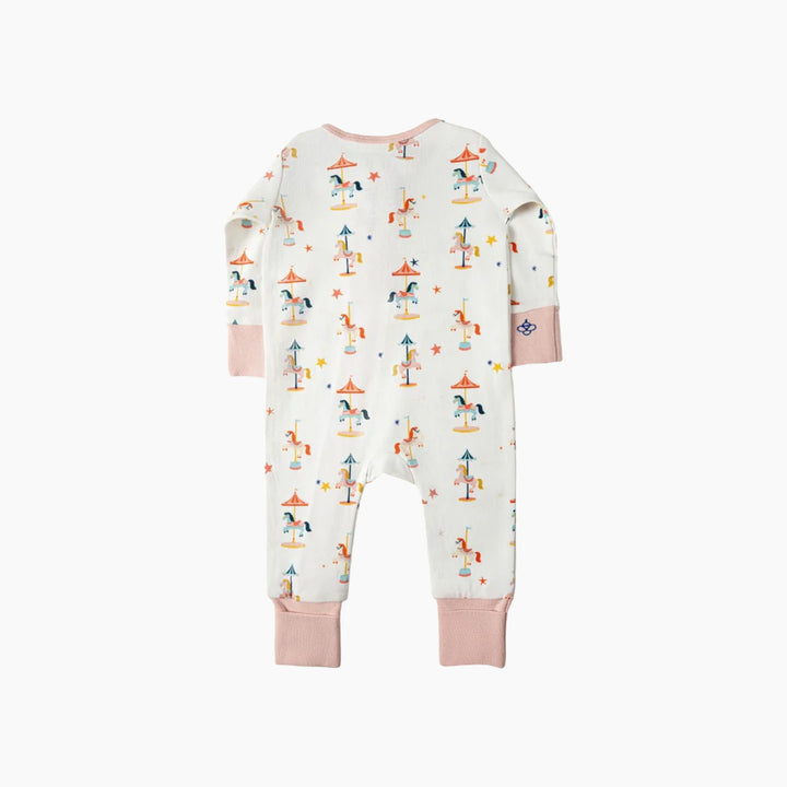 Snugbeenightwear cotton sleepsuit featuring a whimsical carousel