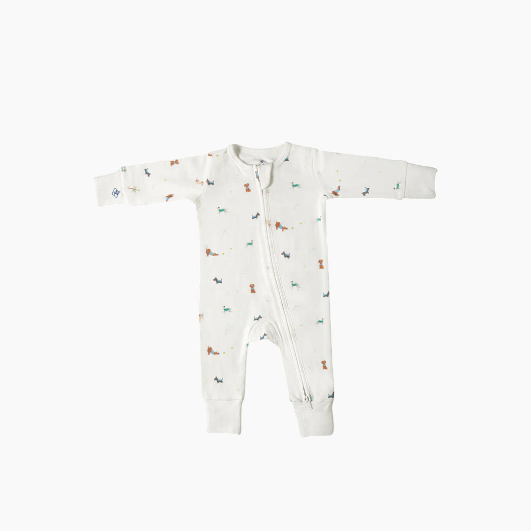 Cotton sleepsuit with playful dogs, size 3–6M