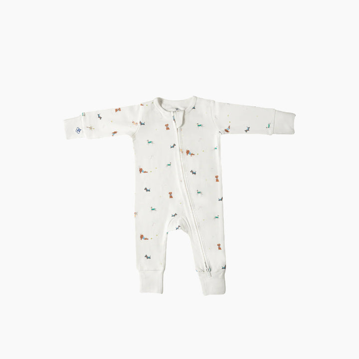 Cotton sleepsuit with playful dogs, size 3–6M