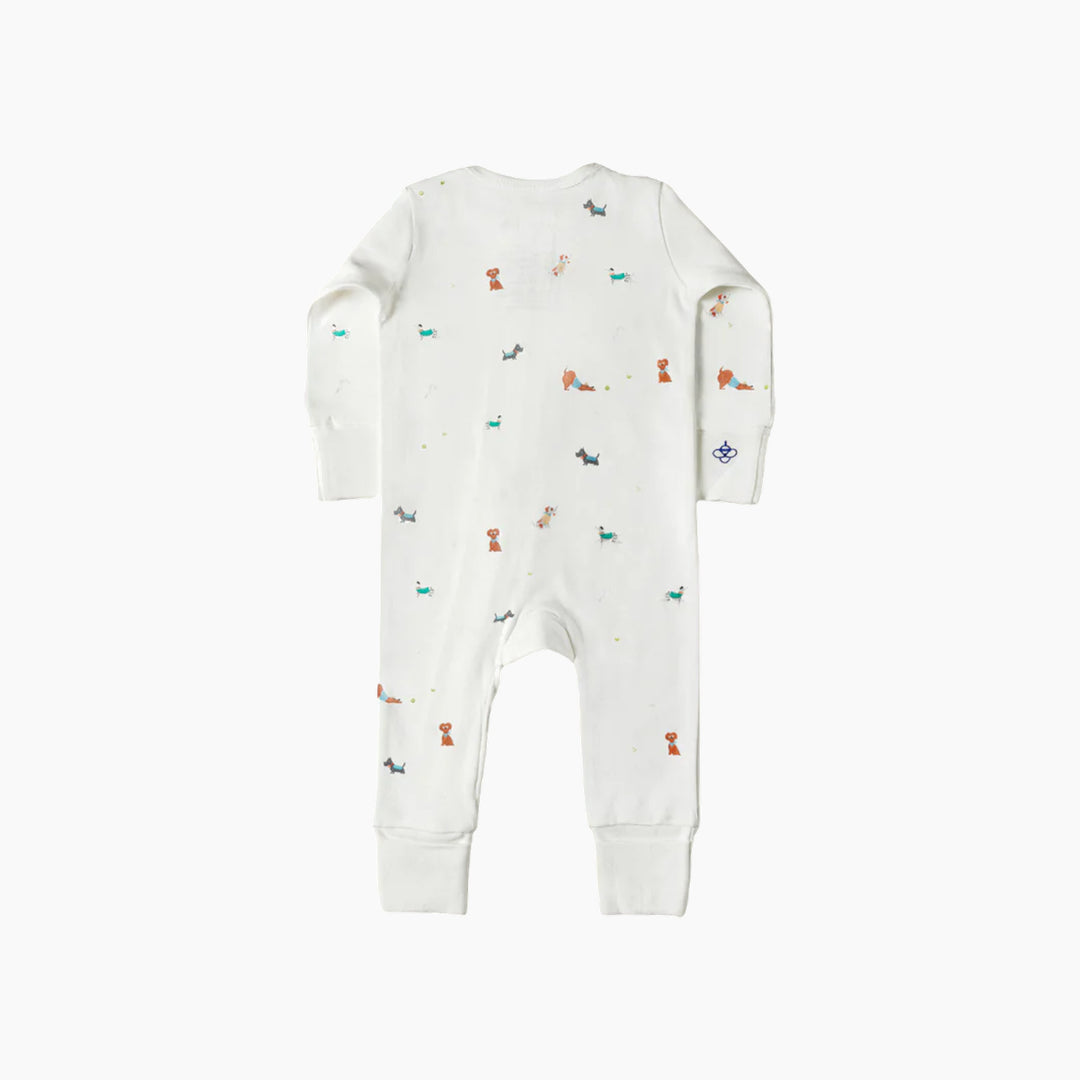 Cotton sleepsuit featuring playful dogs, size 0–3M