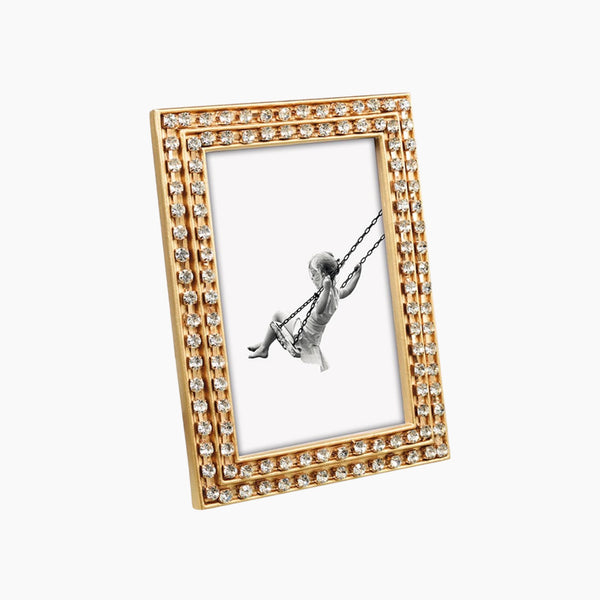 Photo Frame 10x15 cm in Golden Resin with Crystal Decorations