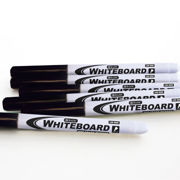 Bazic Black Fine Tip Dry-Erase Markers 12-Count Box