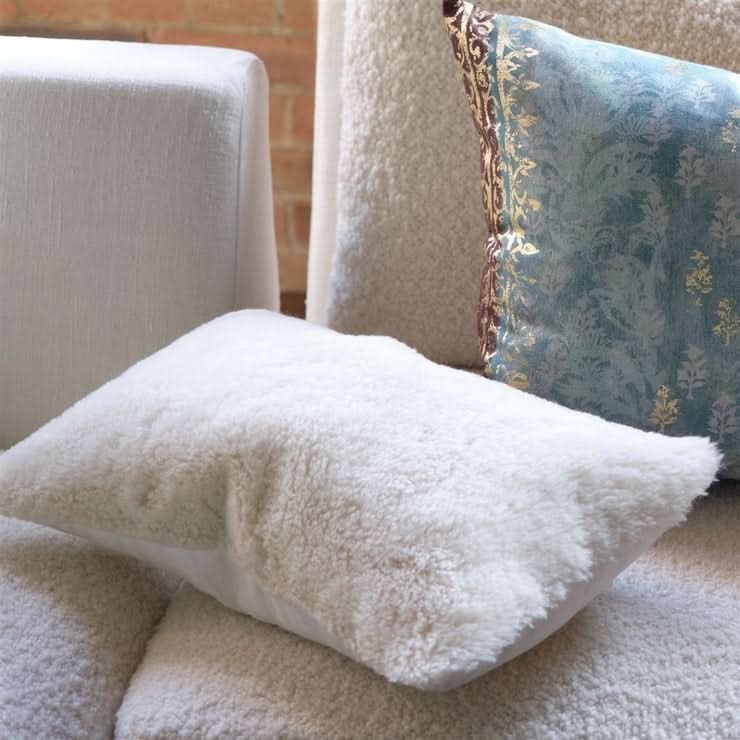 Designers Guild Chalk Mousson Faux Sheepskin Cushion - HUNA