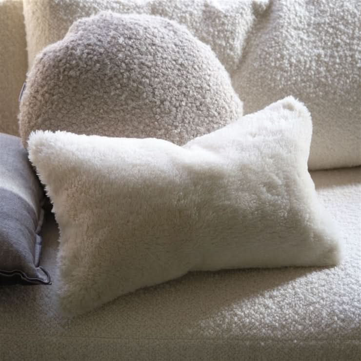 Designers Guild Chalk Mousson Faux Sheepskin Cushion - HUNA
