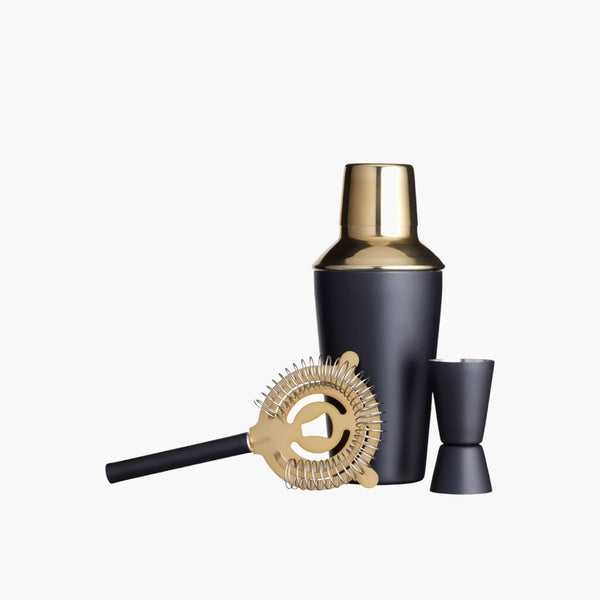 Gold / Black Cocktail Making Kit Brass Finish Set of 3 Pieces