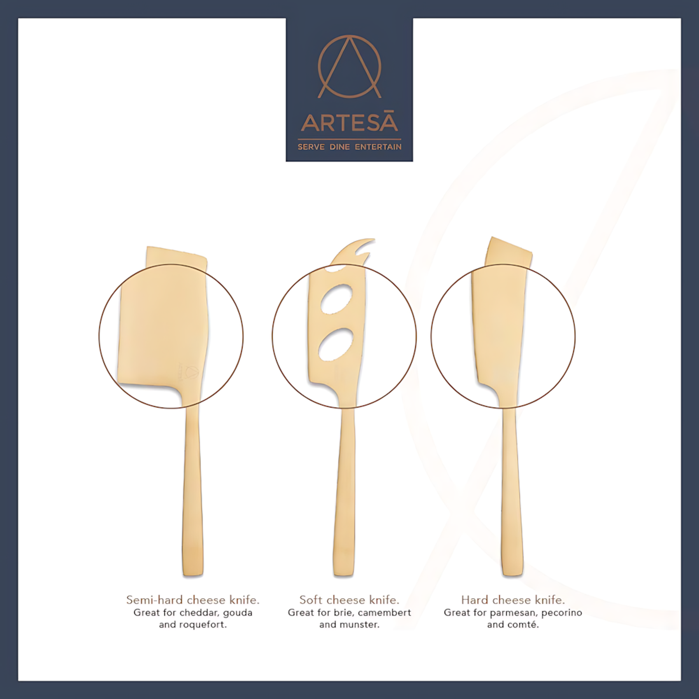 KitchenCraft Brass Coloured Cheese Knives Set of 3 Pieces KitchenCraft Brass Coloured Cheese Knives Set of 3 Pieces