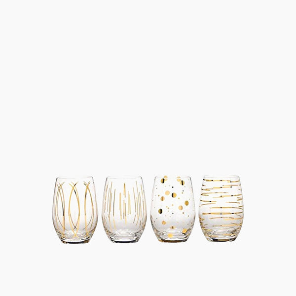 Mikasa Cheers Stemless Wine Glasses 414ml Gold Set of 4 Pieces