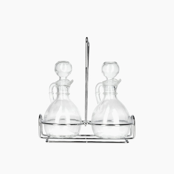 Transparent 2 Cruet Set 177ml With Wire Rack & Glass Stoppers
