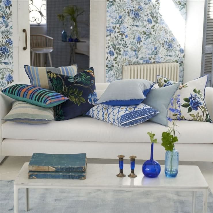 Designers Guild Cobalt Pergola Trellis Cushion