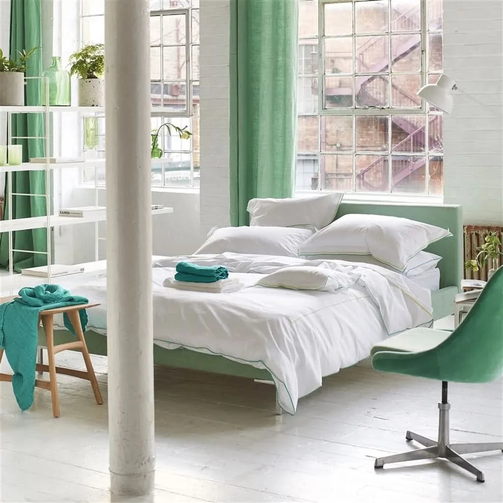 Astor Aqua &amp; Acacia Cotton Bed Linen - HUNA