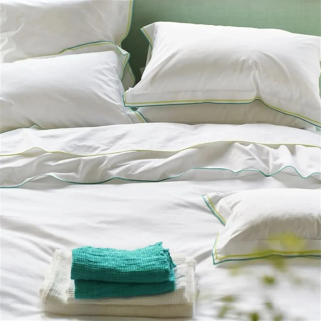 Astor Aqua &amp; Acacia Cotton Bed Linen - HUNA