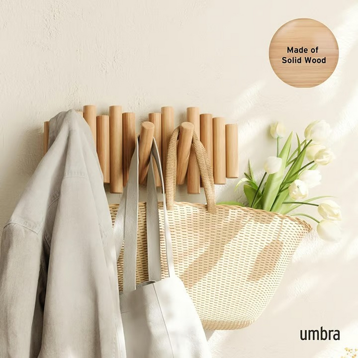 Umbra Picket Rail Hook Coat Rack in natural pinewood