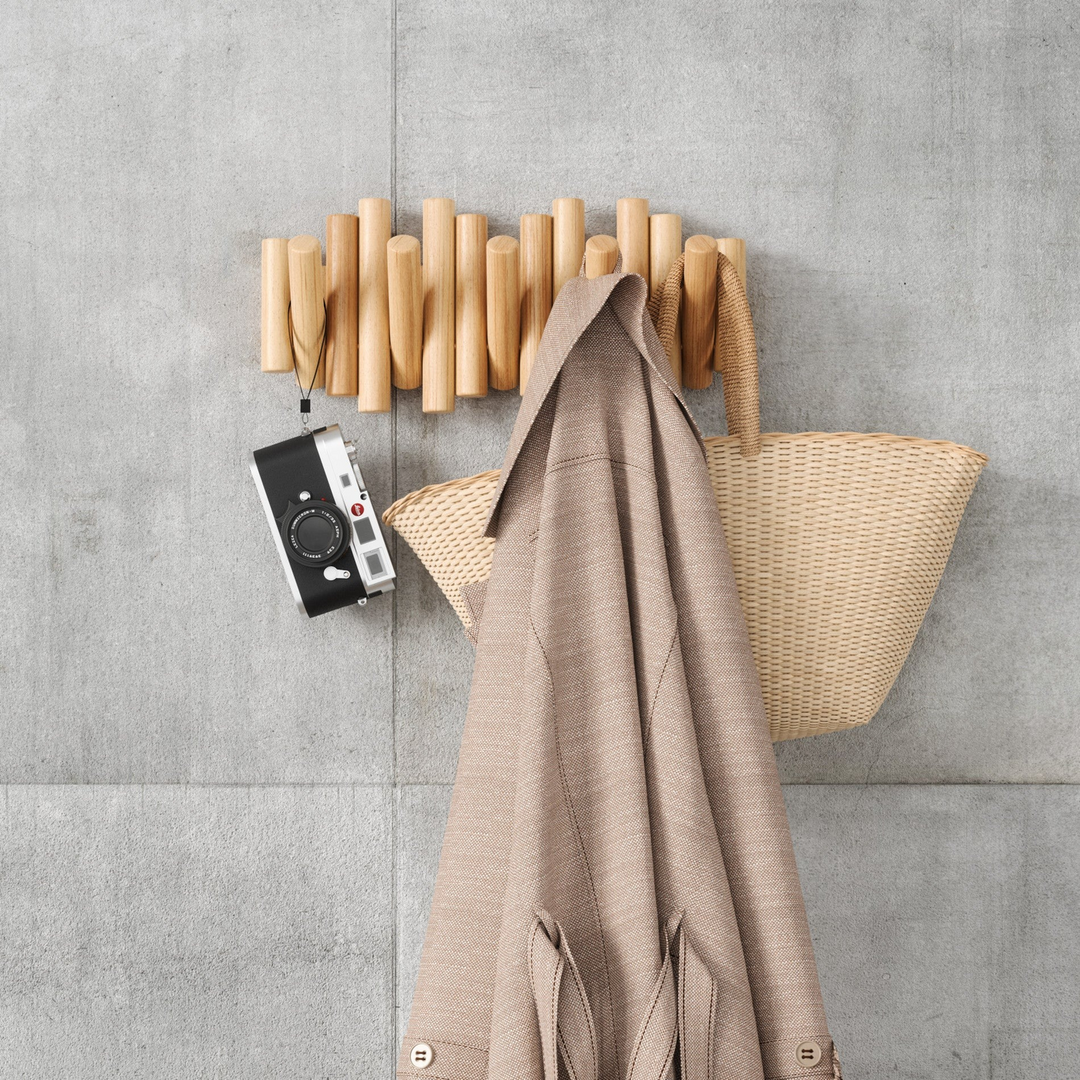 Umbra Picket Rail Hook Coat Rack in natural pinewood