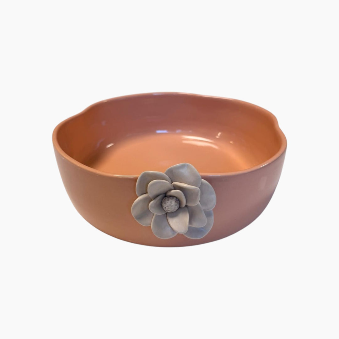 Beige salad bowl with flower, 26x9 cm