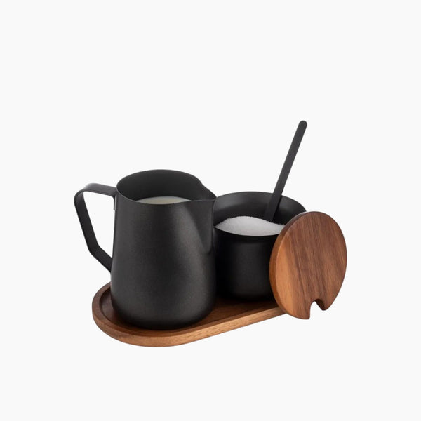 Black Milk Jug 350ml / Sugar Bowl 200ml Set with Tray