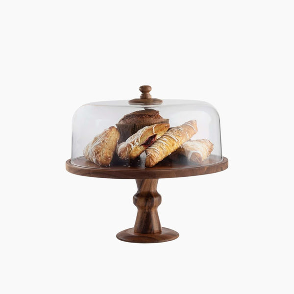 طبق كيك خشبي قطر 32 سم مع غطاء