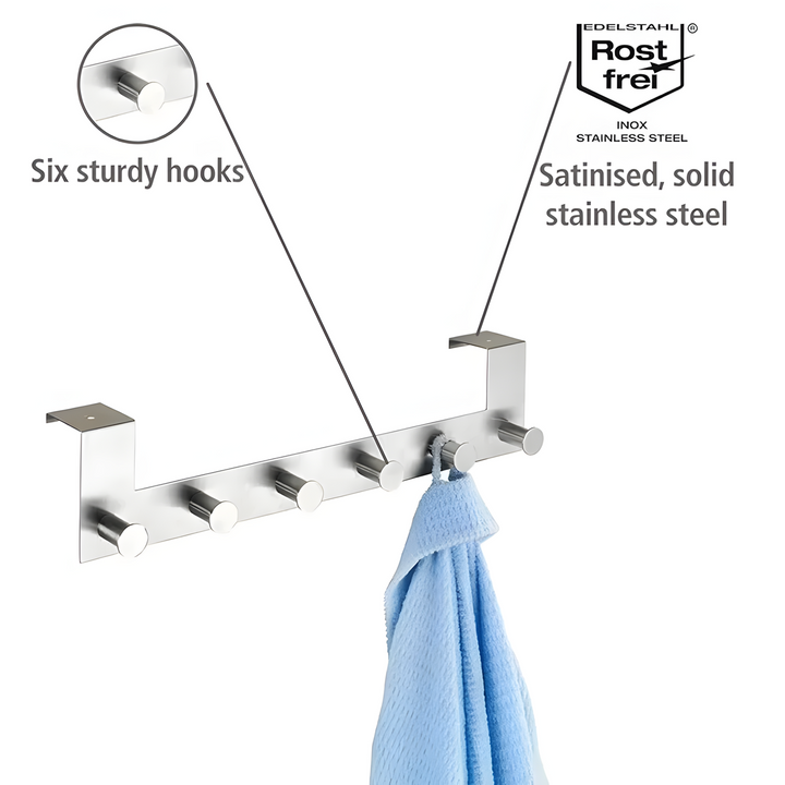 Wenko Celano silver steel door coat rack with 6 hooks