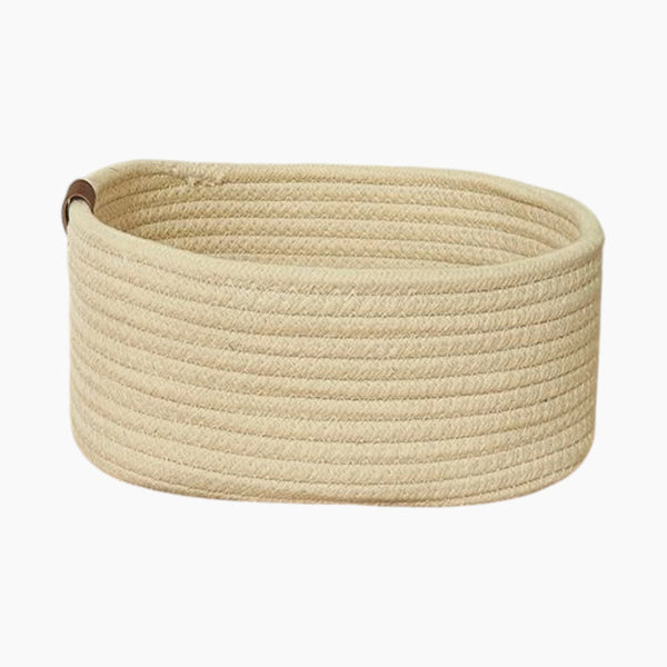 Weva Story Cotton Storage Basket With Leather Handle Set 100% Cotton 3 Pcs Ivory