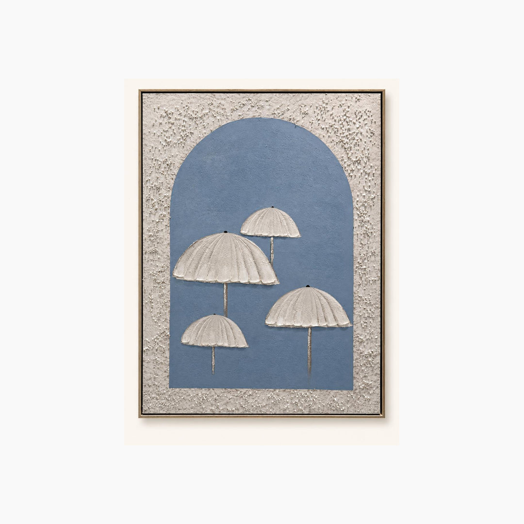 Blue Canvas Wall Art with White Umbrellas - 75 × 100 cm