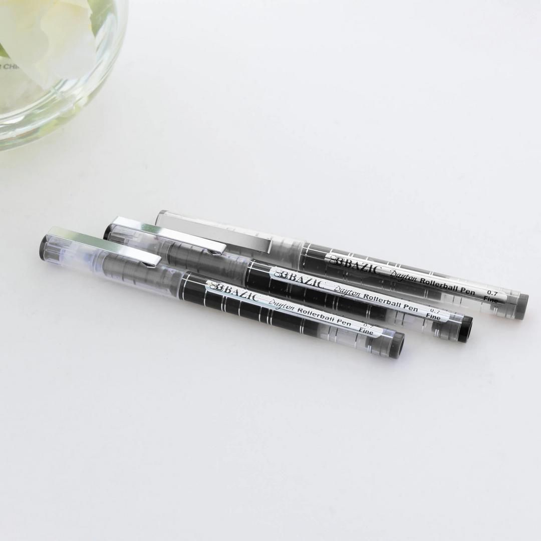 Bazic Dayton Assorted Color Rollerball Pen With Metal Clip 3-Pack