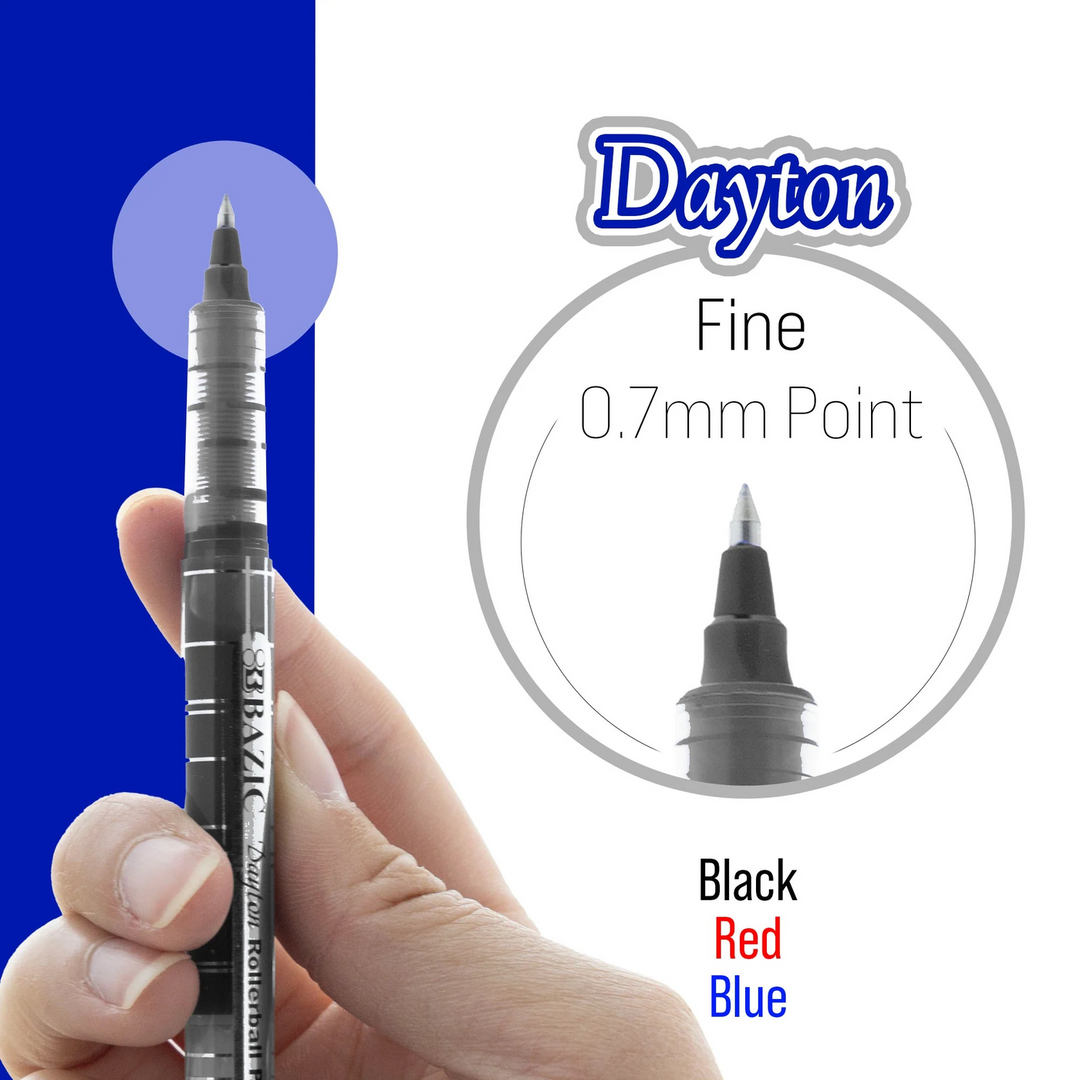 Bazic Dayton Assorted Color Rollerball Pen With Metal Clip 3-Pack