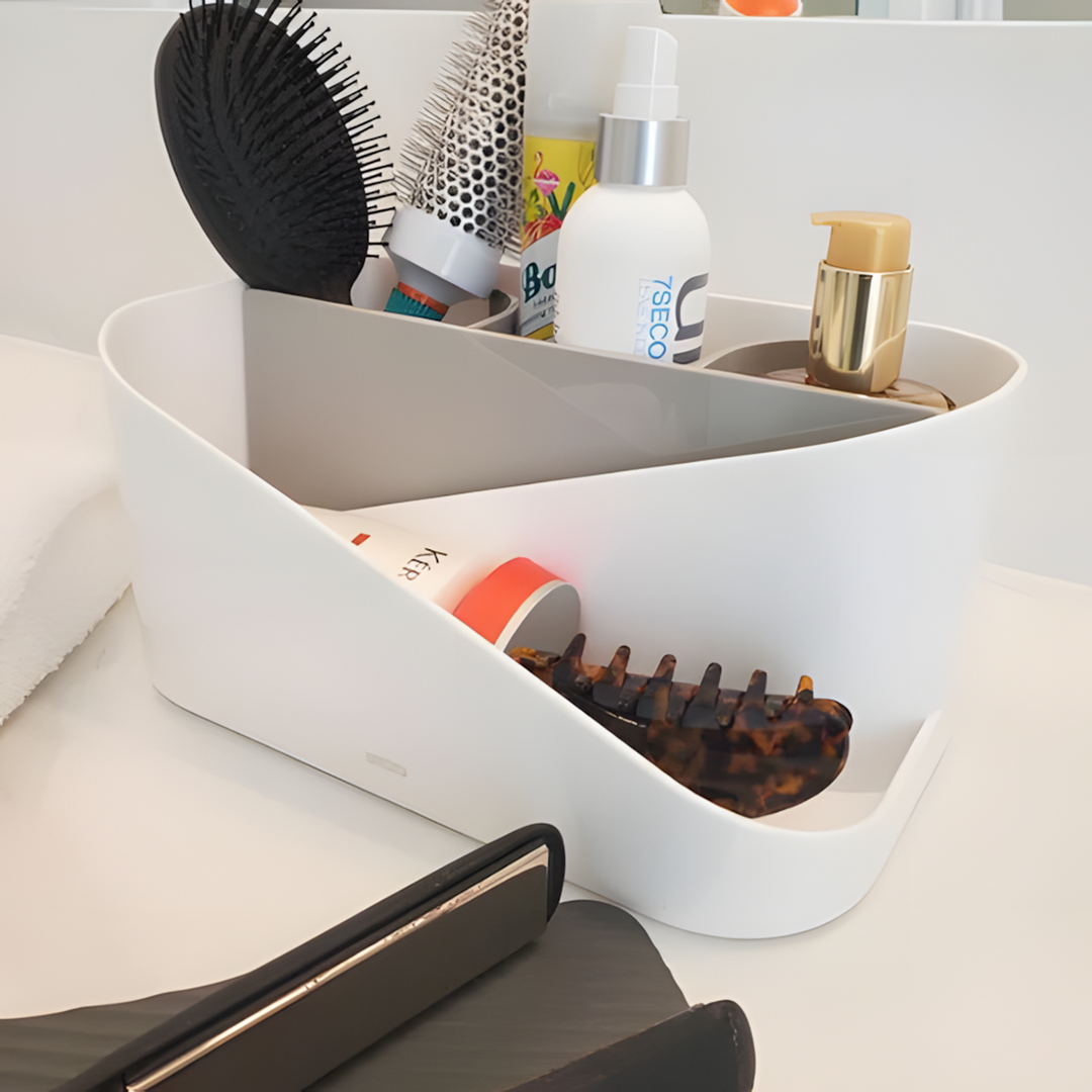 Umbra Glam white hair tool organizer with heat-proof mat