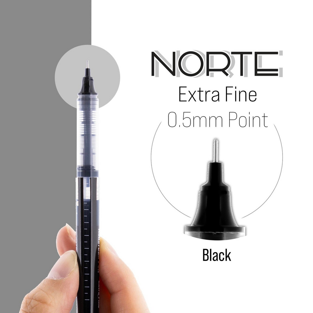 Bazic Norte Black Needle-Tip Rollerball Pen 3-Pack
