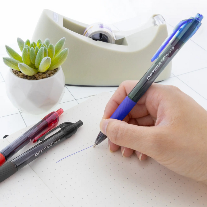 Bazic Optima Assorted Color Fuse Tech Ink Retractable Pen With Grip 3-Pack