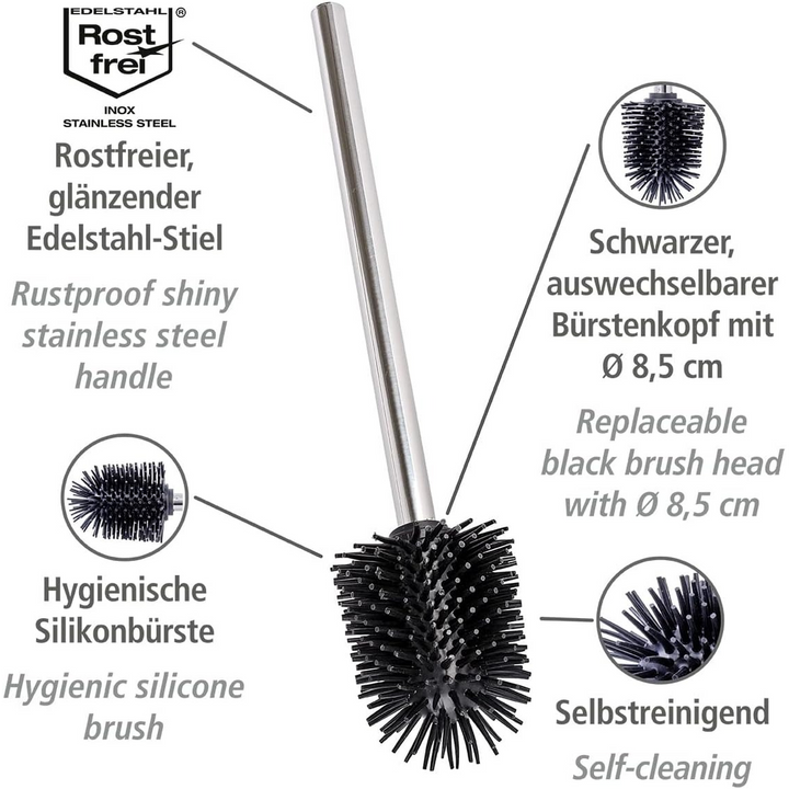 Wenko Toilet Brush Head with Stainless Steel Handle Shiny Black