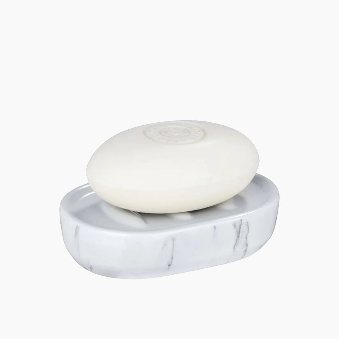 Wenko Adrada ceramic soap dish in white marble