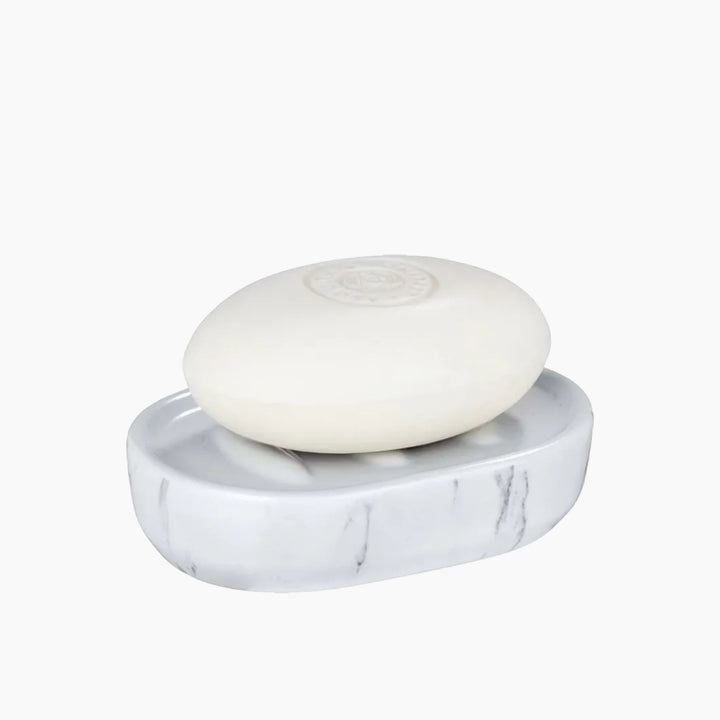 Wenko Adrada ceramic soap dish in white marble