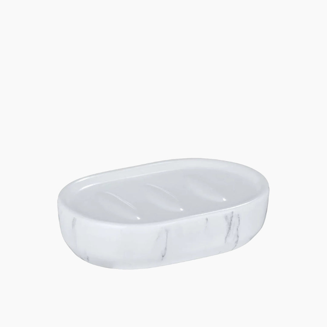 Wenko Adrada ceramic soap dish in white marble finish