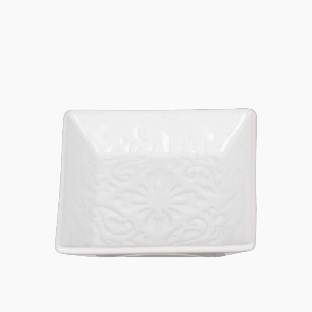 Wenko Cordoba ceramic soap dish in white with Hispano-Moorish design
