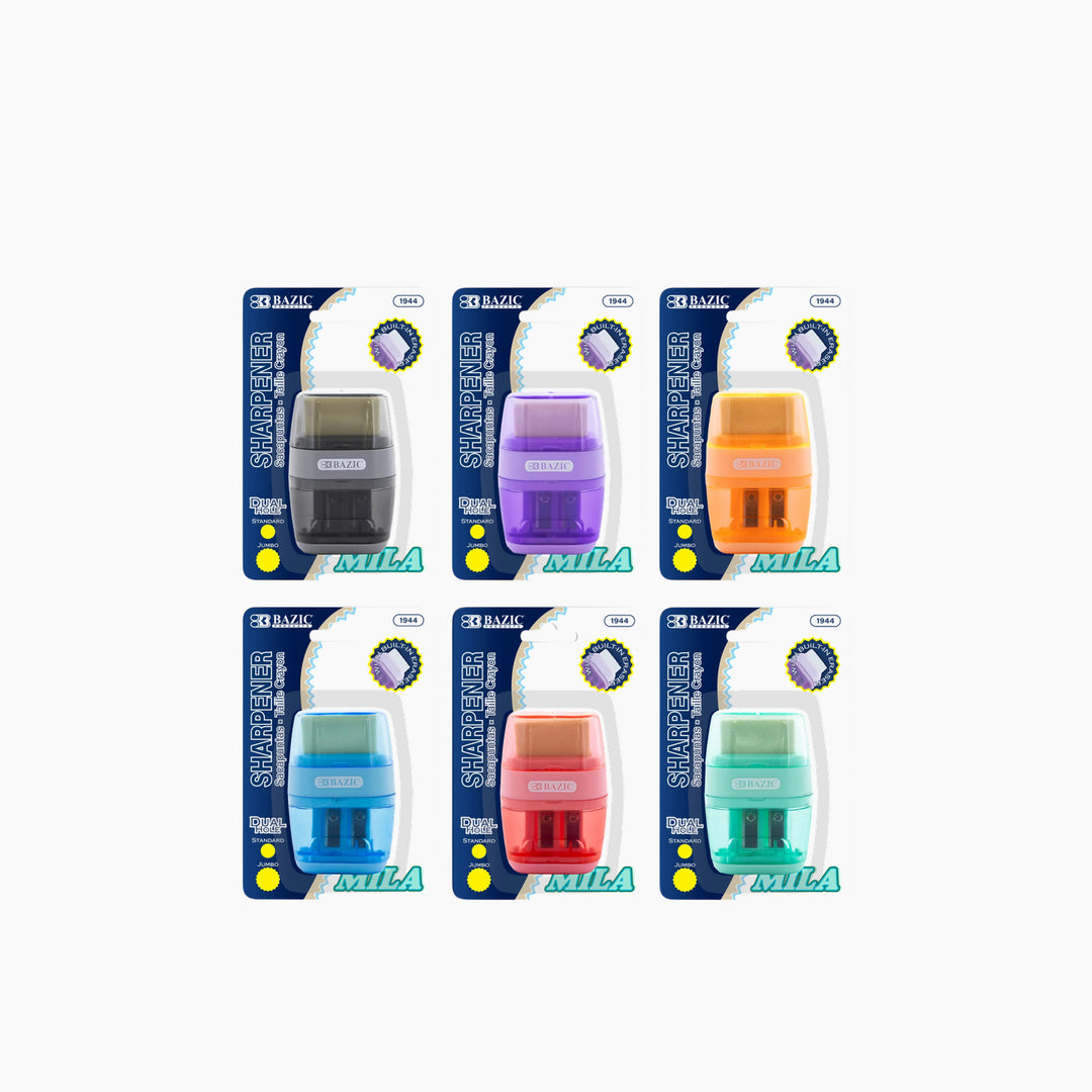 Bazic Mila Dual Hole Sharpener With Square Receptacle + Eraser