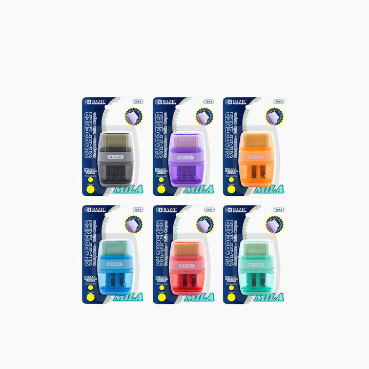 Bazic Mila Dual Hole Sharpener With Square Receptacle + Eraser