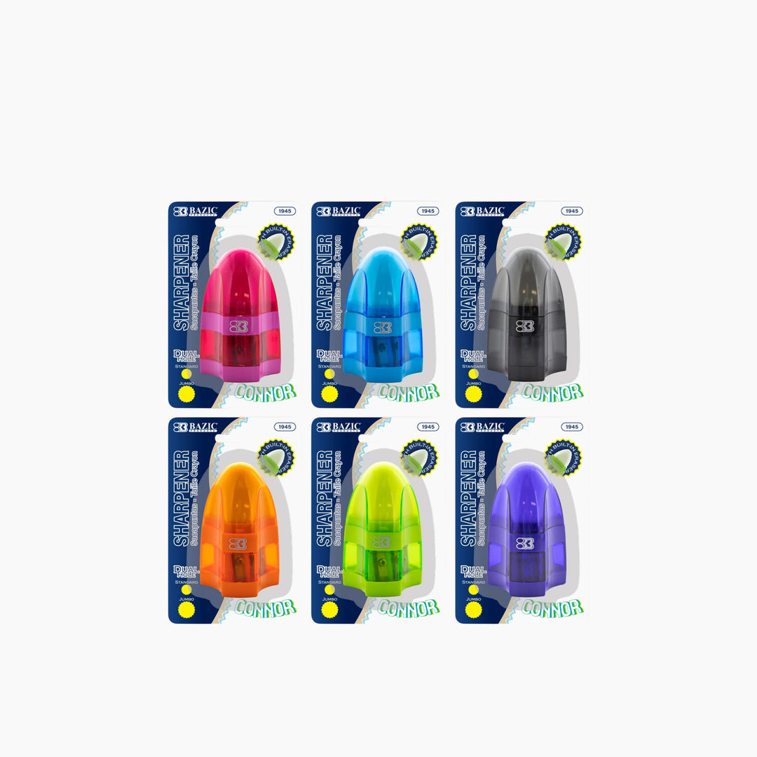 Bazic Connor Dual Hole Sharpener With Receptacle + Eraser