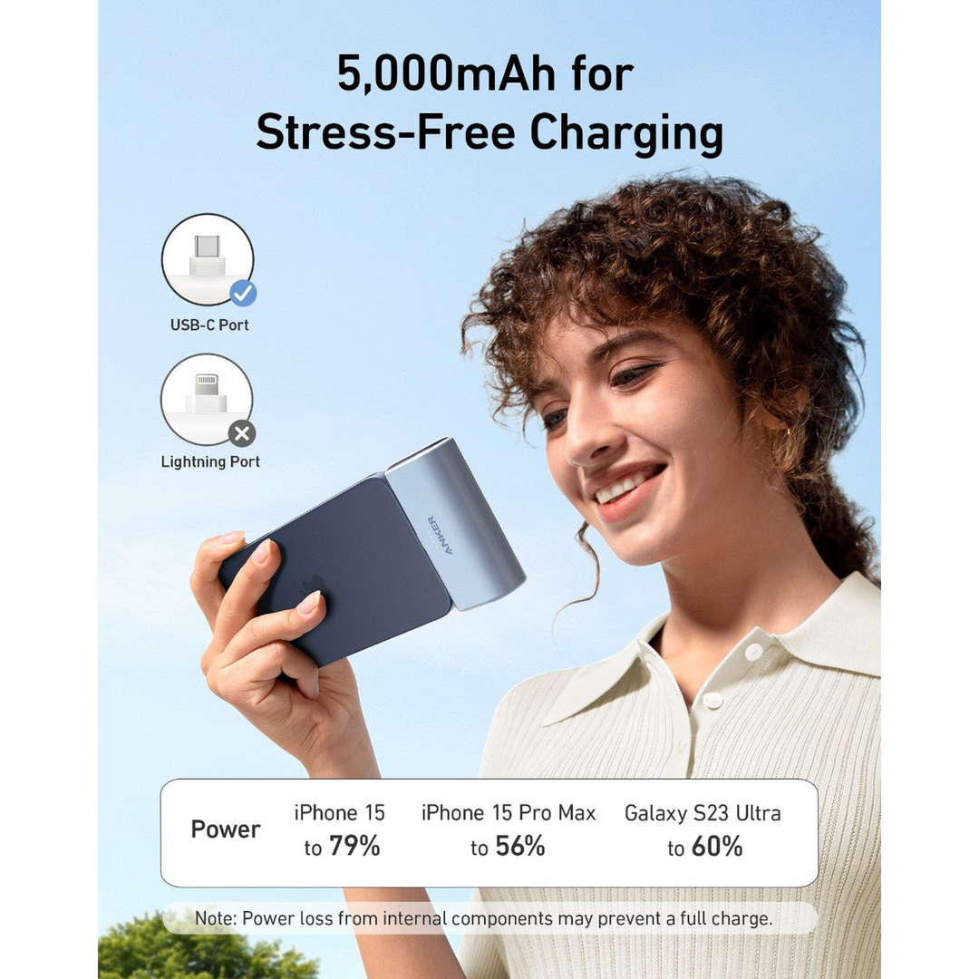 MagGo Nano Power Bank (5K - 22.5W), Built-In USB-C Connector White - HUNA