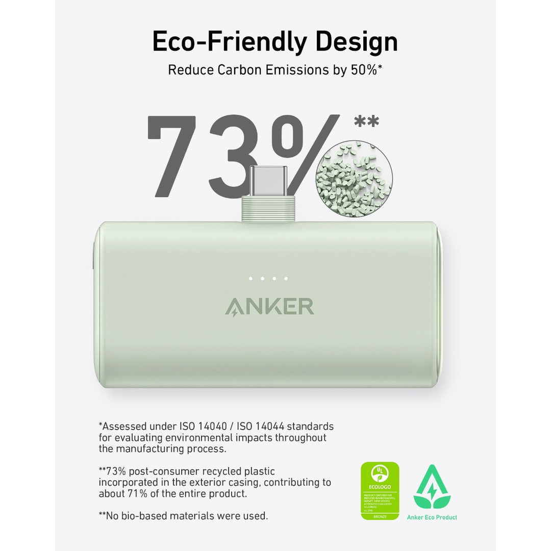 MagGo Nano Power Bank (5K - 22.5W), Built-In USB-C Connector White - HUNA