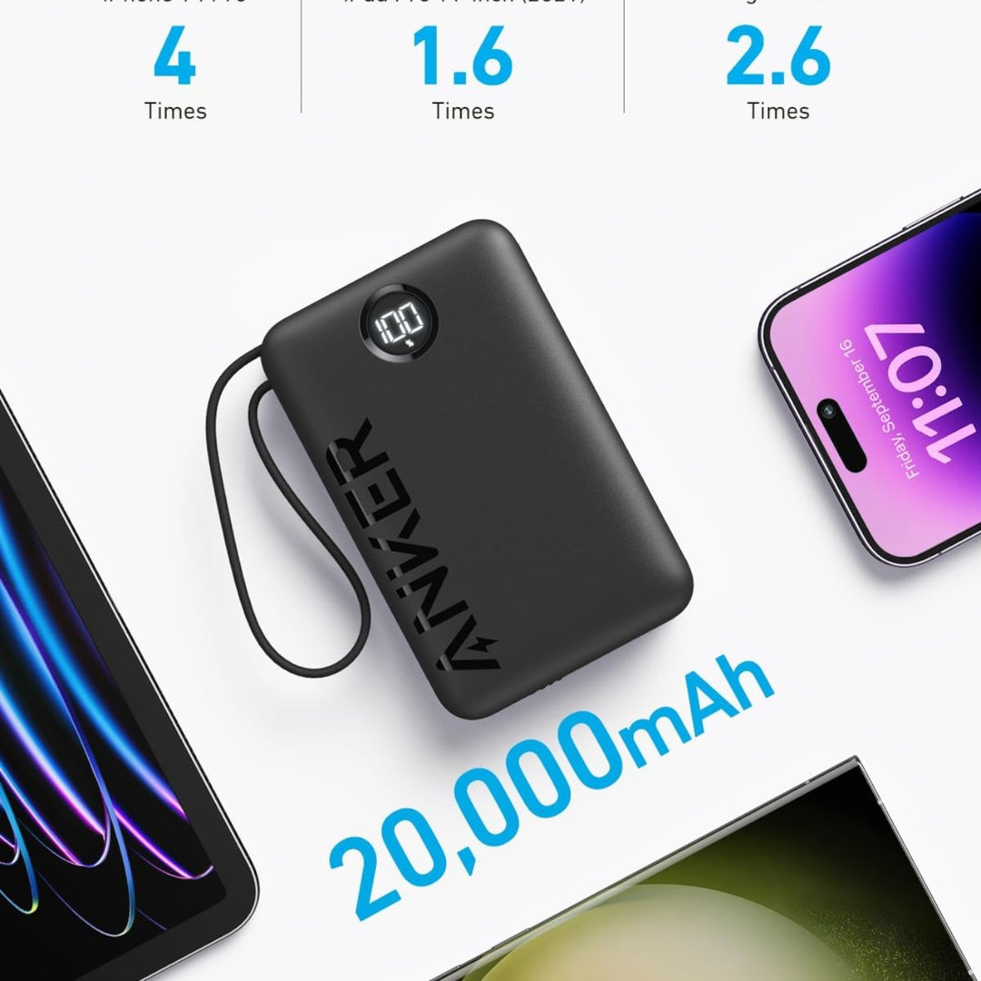 Anker 20000mAh portable charger with built-in USB-C cable