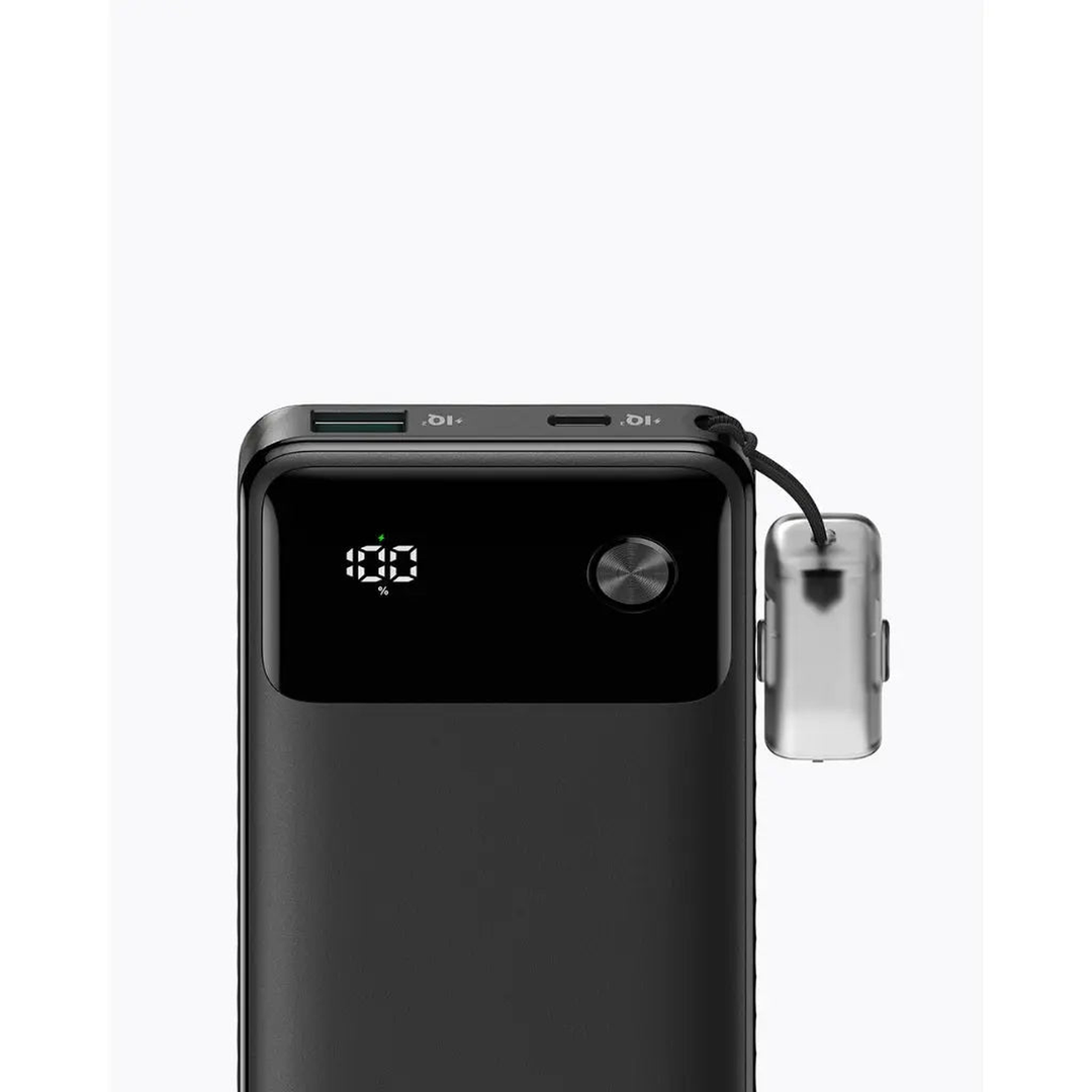 Anker 10,000mAh violet power bank with integrated USB-C cable