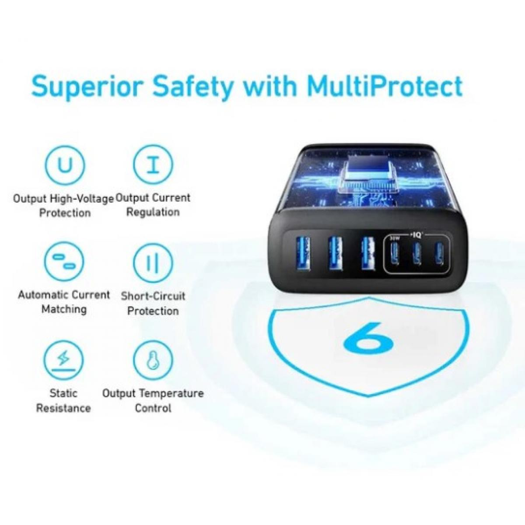 Anker 112W black GaN charger with 6 ports