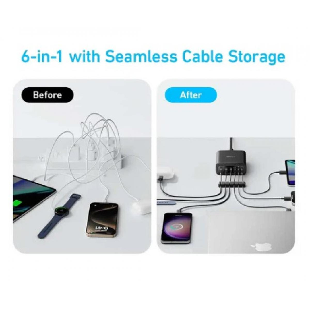 Anker 112W black GaN charger with 6 ports