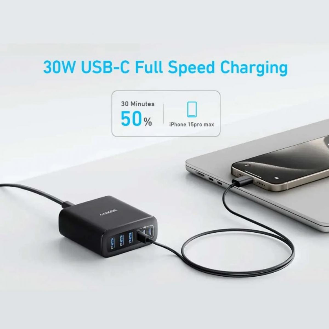 Anker 112W black GaN charger with 6 ports