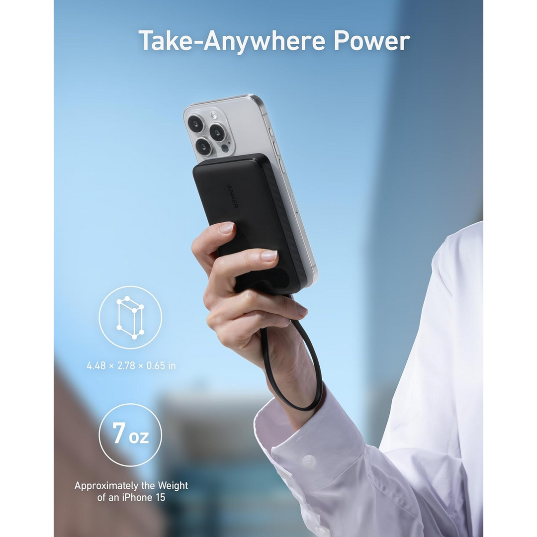 Anker 10,000mAh power bank with integrated USB-C cable