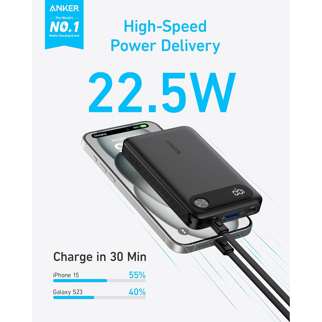 Anker 10,000mAh power bank with integrated USB-C cable